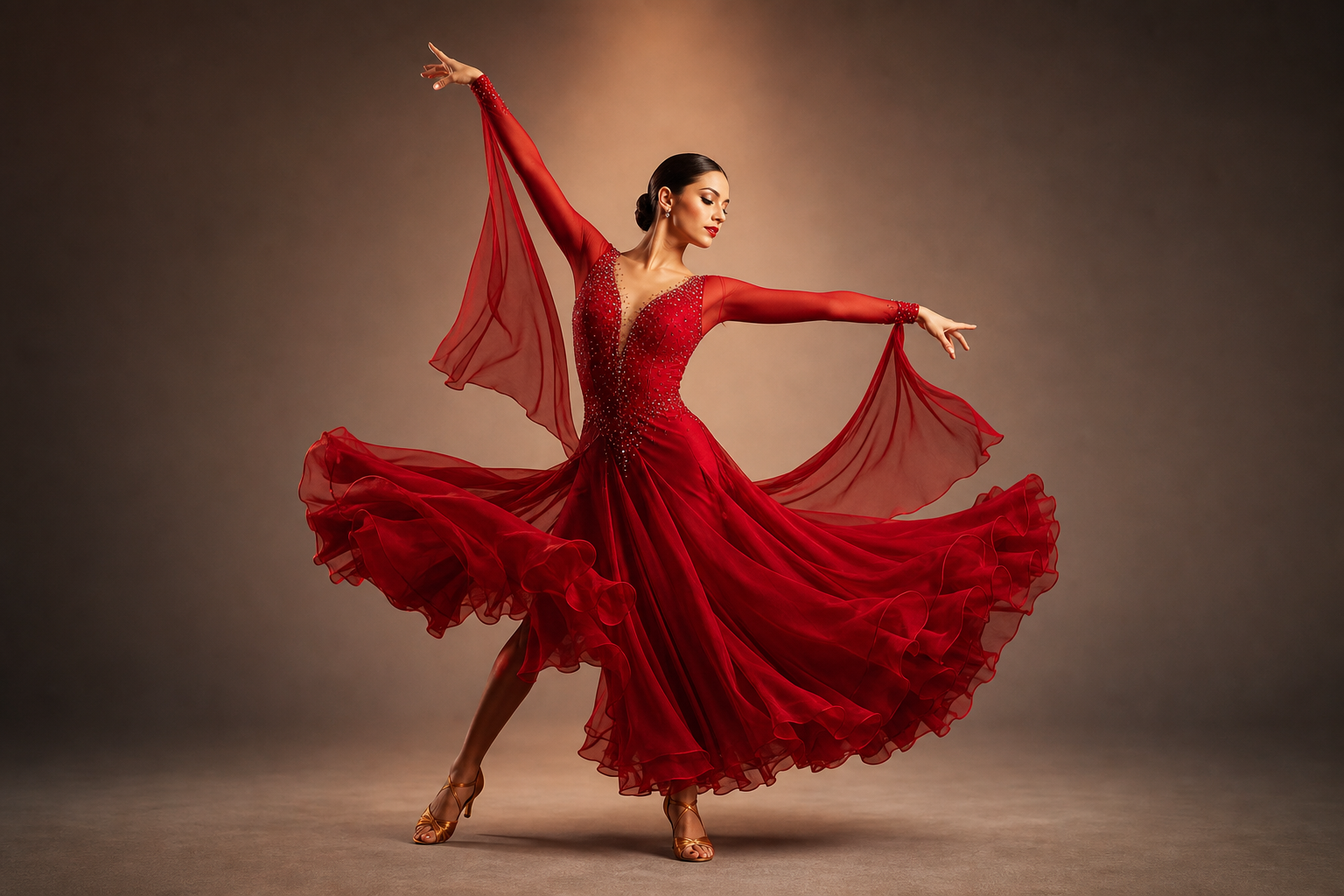 Solo latin dancer in a red dress